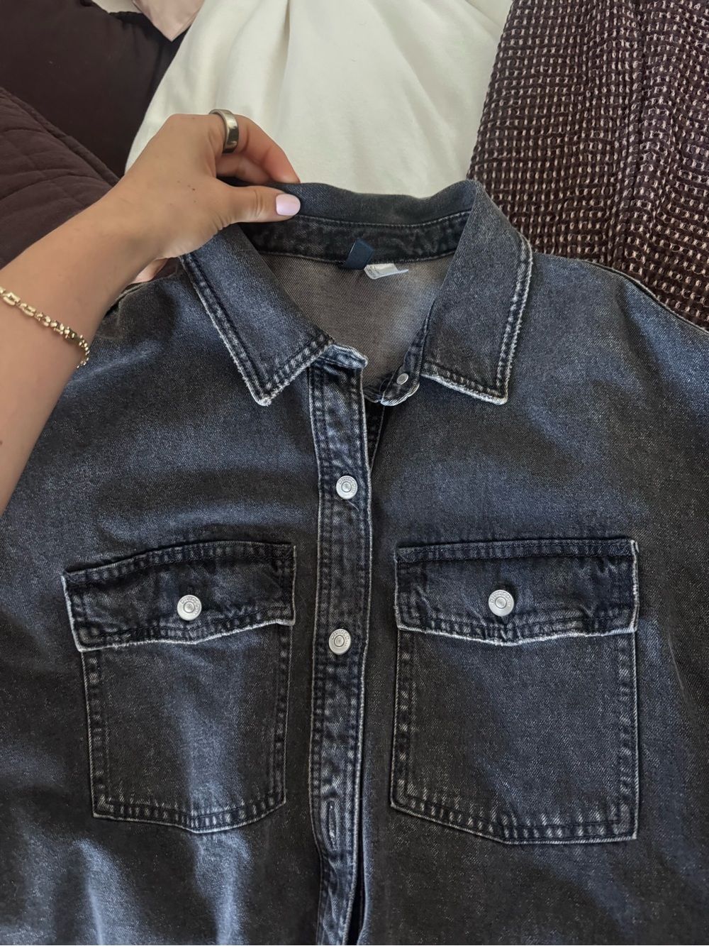Washed Black Denim Button-Up Shirt